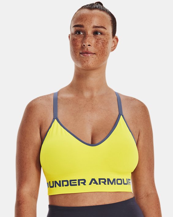 Women's UA Seamless Low Long Sports Bra, Yellow, pdpMainDesktop image number 3